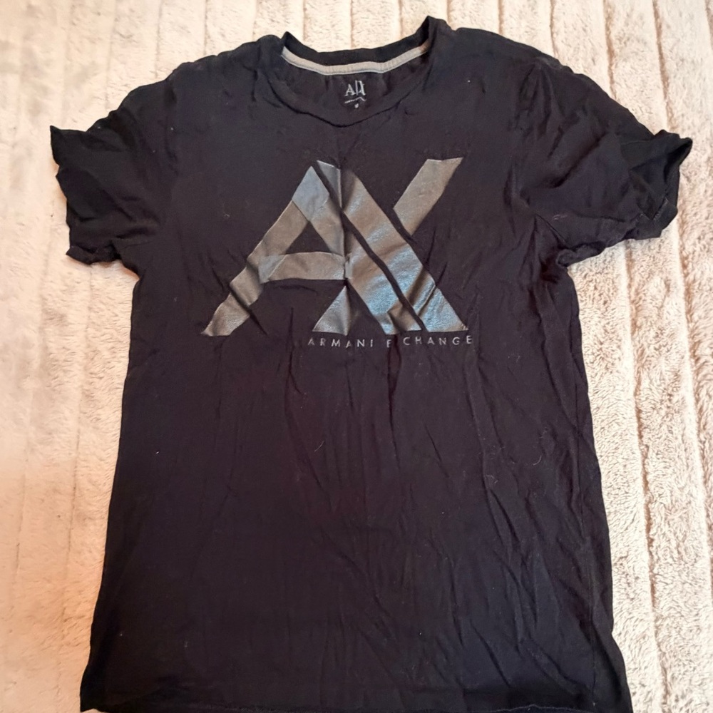 Armani Exchange Black Tee with Silver Logo